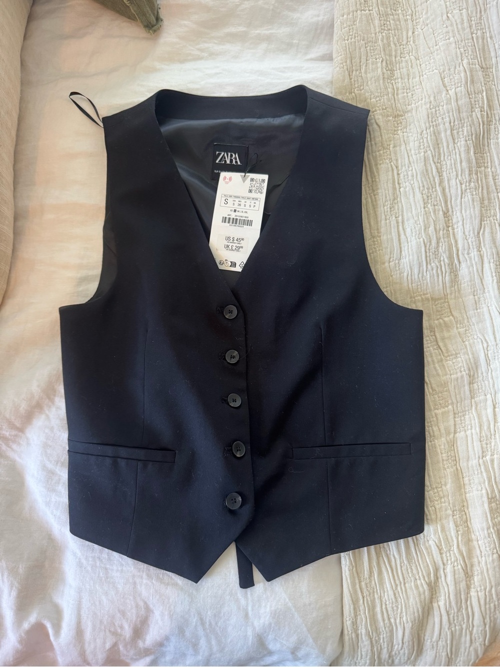Zara Black Tailored Button Vest- NWT